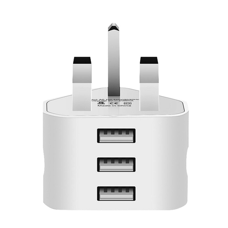 1pc royaume-uni prise murale puissance 3 broches prise adaptateur chargeur avec 1/2/3 Ports USB pour tablettes de téléphone Portable petit et Portable pour voyage: 3 USB Port UK