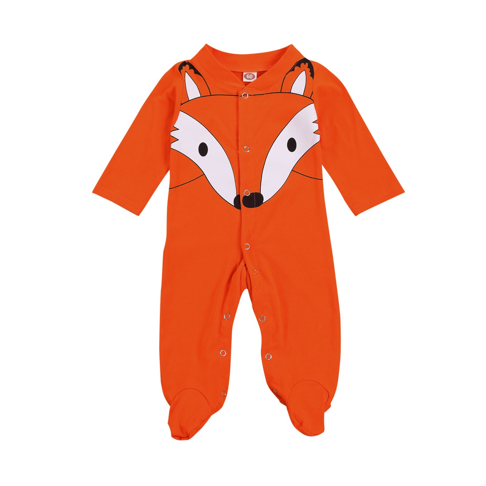 0-6M Newborn Baby Girls Boys Footie Cartoon Animal Print Long Sleeve Single Breasted Autumn Jumpsuits: Orange / 3-6 Months