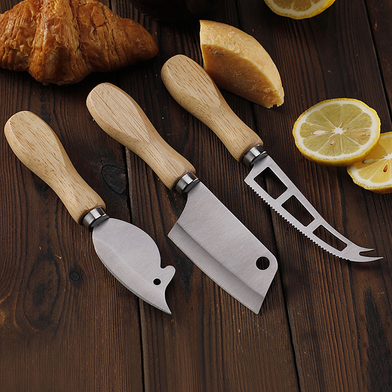 Juustovoiveitsi tammikahvainen juustovoileikkuri viipalointipizzaveitsi ruostumattomasta teräksestä valmistettu paistettu juustoveitsi