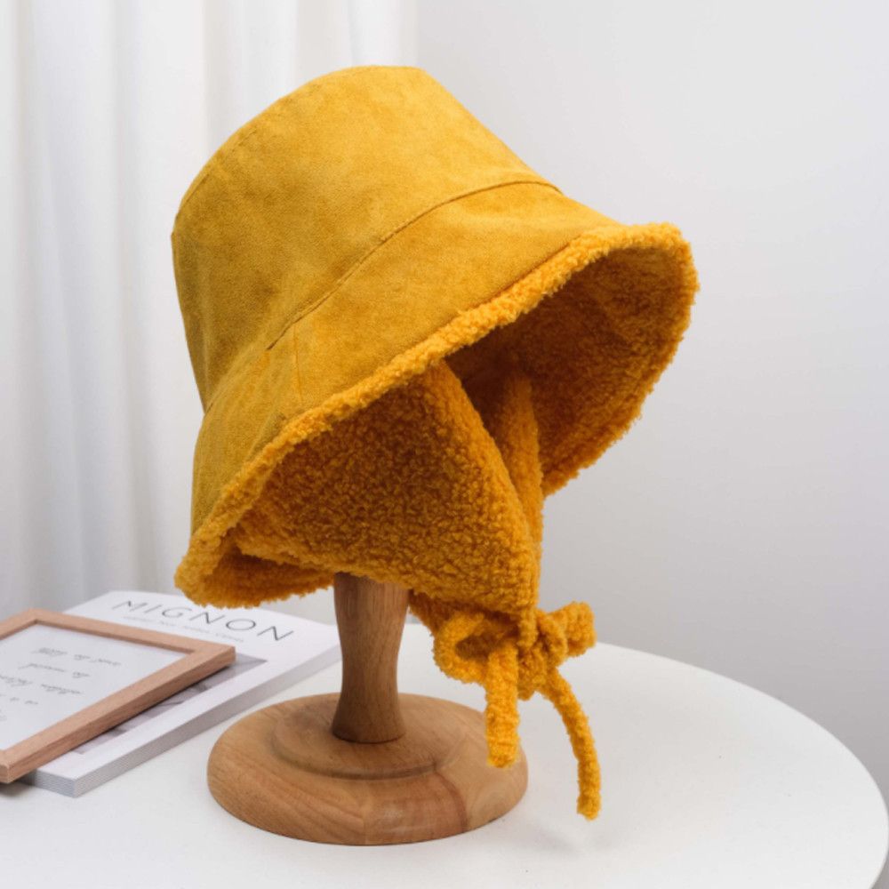 Lam Bont Emmer Hoed Winter Pluche Warme Oor Bescherming Visser Cap Soft Panama Muts Met Oorbeschermers Outdoor Zonnebrandcrème Zon Cap: yellow