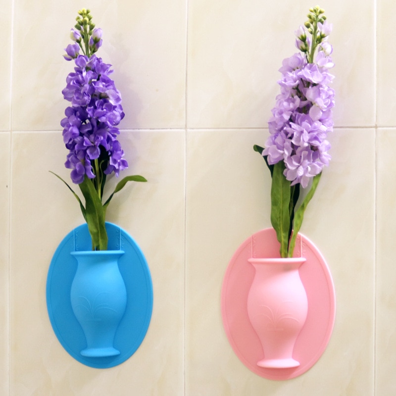 Portable Silicone Additive Sticky Vase Easy Removable Wall And Fridge Magic Flower Plant Vases DIY Home Decoration Accessories