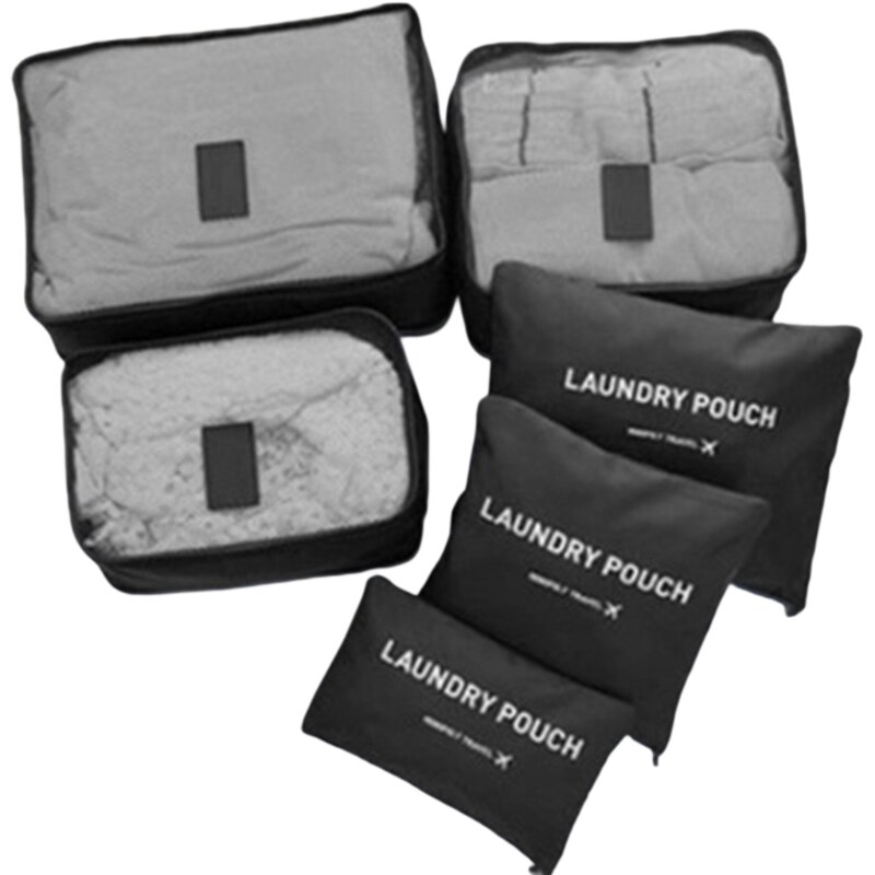 6 Pcs Set Large Capacity Travel Storage Bag with Reinforced Zipper Duvets Sheets Y5JC: Black
