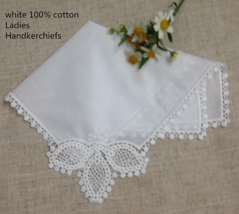 Set of 12 Ladies Handkerchiefs White Cotton Lace Weddding Bridal Handkerchief For Mother of Bride weddings 12 x 12: Default Title