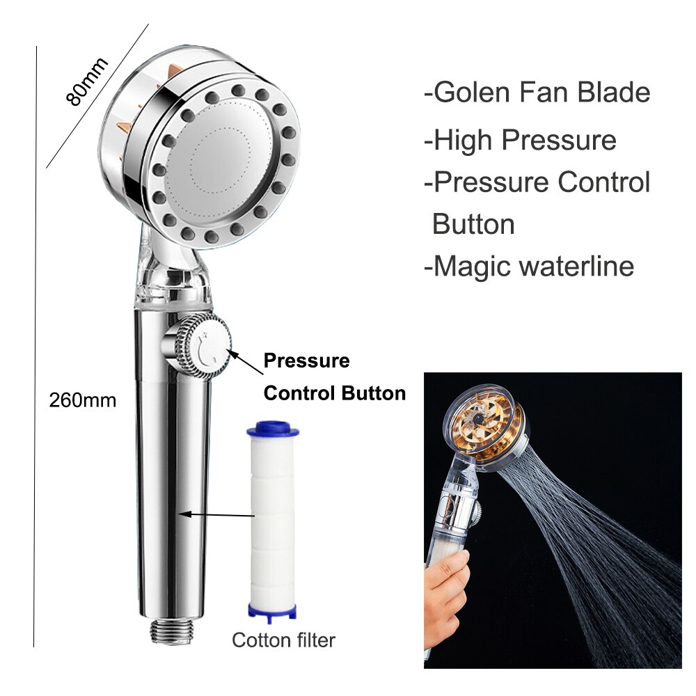 Zloog ABS Bathroom Handheld Shower Head with Stop Button Pressurized Turbo Nozzle Water Saving High Pressure Fan Shower Head: Upgrade Fan Shower2