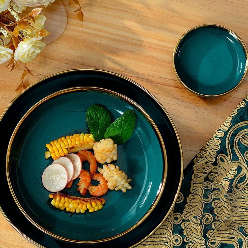 Nordic Ceramics Phnom Penh Plate Steak Plate Fruit Plate Household Tableware Large Dark Green E2S
