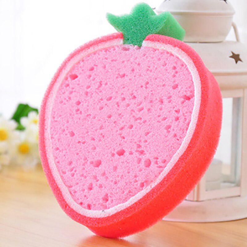 Esponja de limpieza con forma de fruta, utensilio de limpieza fuerte, ideal para cocina, baño, 12x12x3cm, 1 Uds.: strawberry