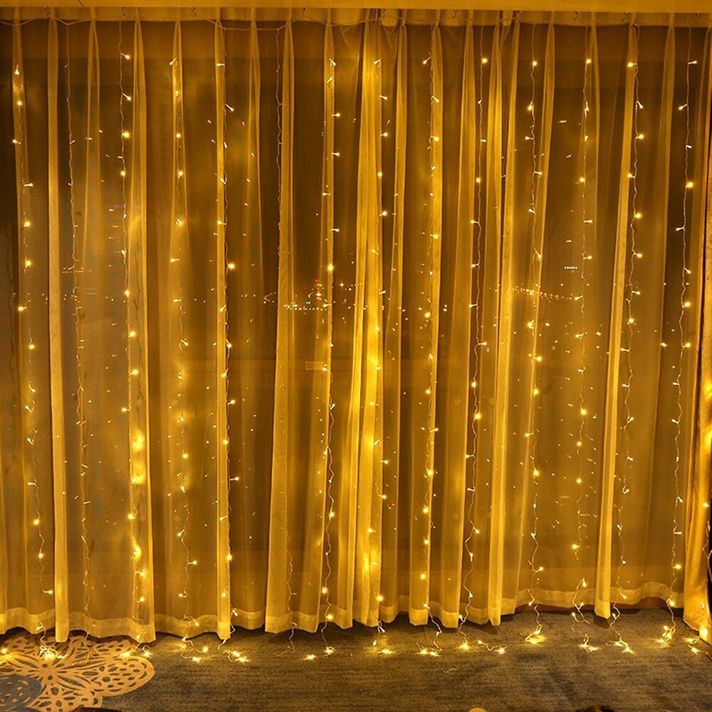 Vanntett solcelle led gardin lysstreng 3 x 3m 300 led vindu gardin lys for vegg hage bryllup halloween fest dekorasjon: Varm hvit / 3 x 2m 200 lysdioder