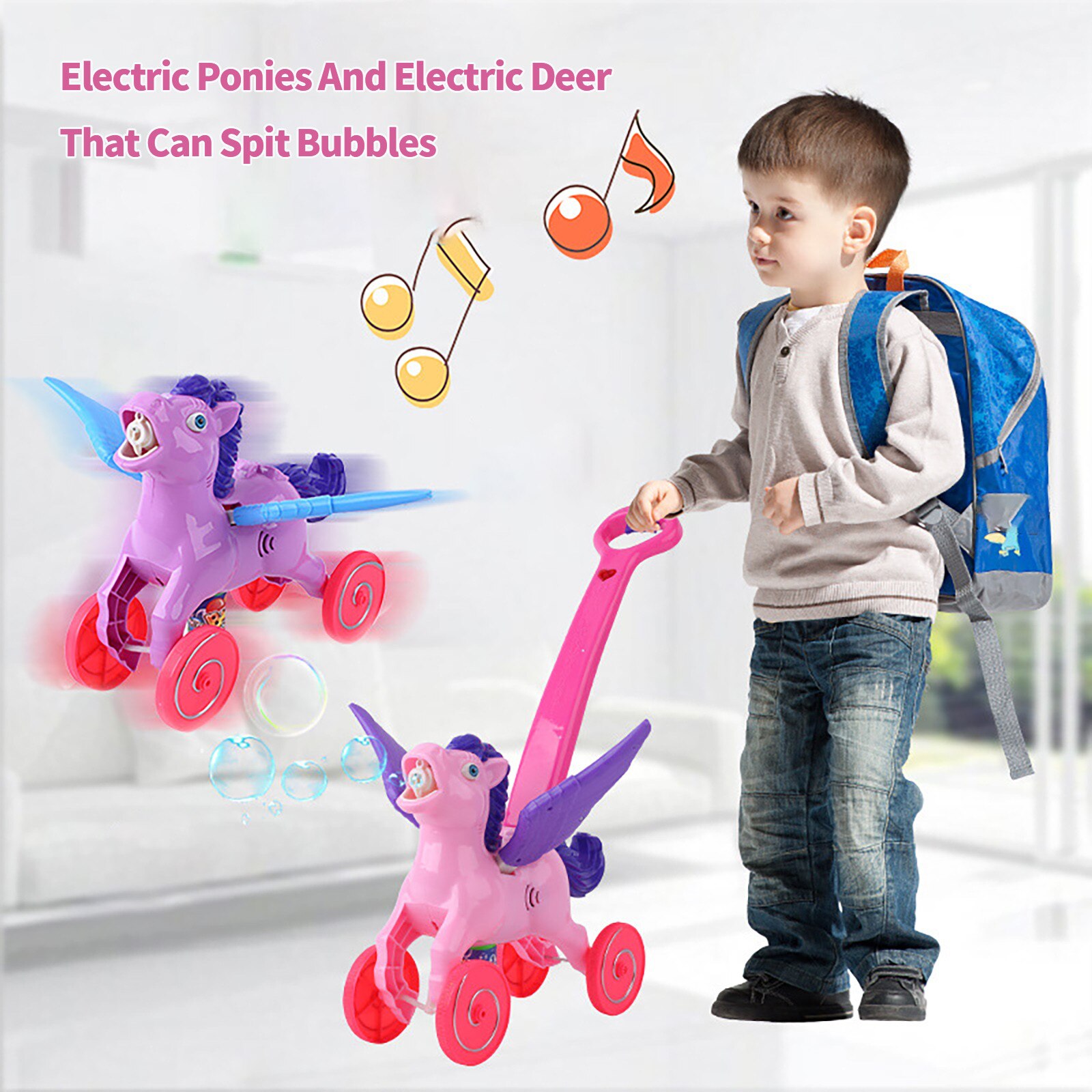 Bubble Machine Music Light Push Toy Bubble Maker Bubble Solution(110ml)