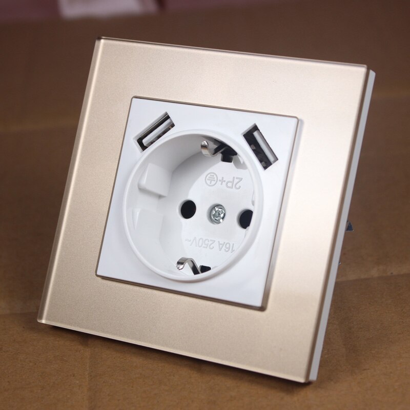 Usb Stopcontact Met Goud Acryl Panel Stopcontact Met Dubbele Usb 5V2A Eu Standaard A8: Gold color