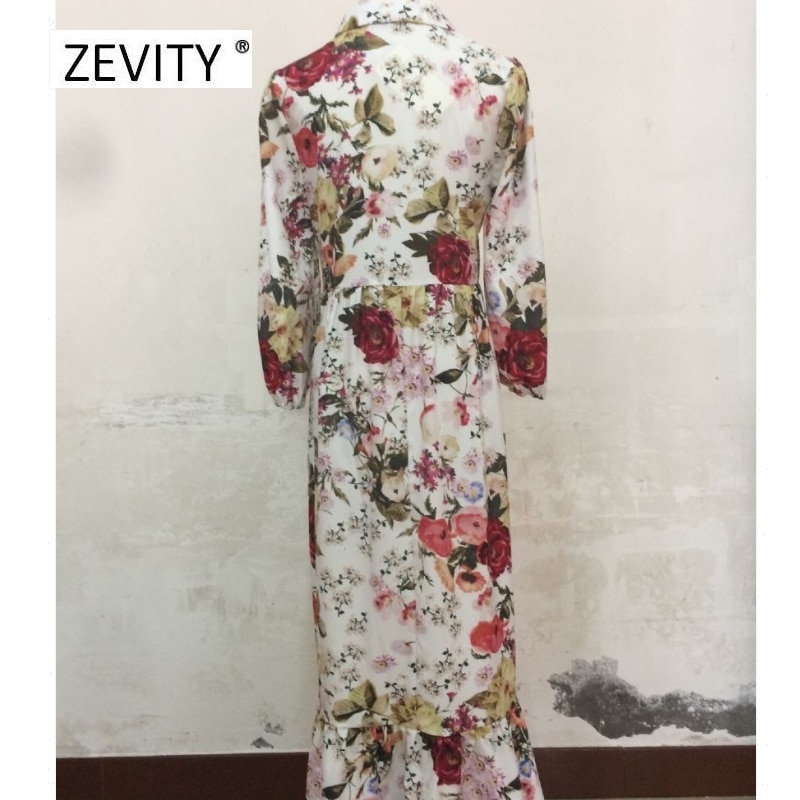 Kvinnor tropiskt blommönster ledig rak vestido midiklänning kvinnlig chic tre fjärdedels ärm fåll veck volangklänningar  ds4010