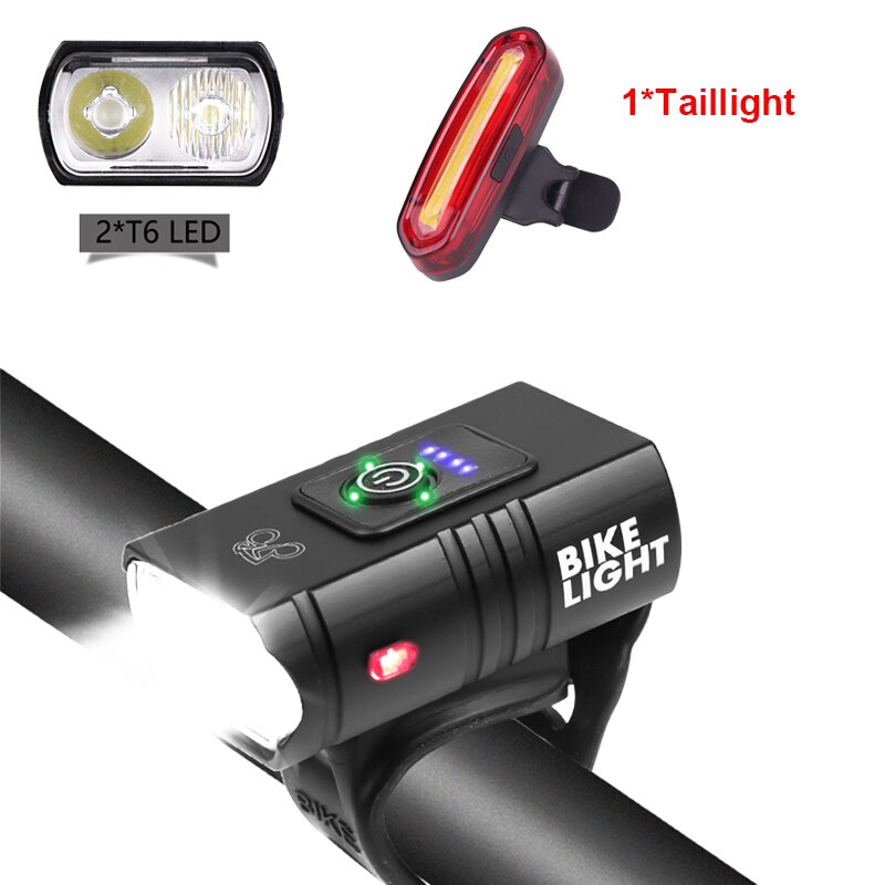 Fiets Licht 2T6/T6 Usb Oplaadbare 1000Mah Fiets Licht IPX5 Waterdichte Led Koplamp Met Achterlicht Fiets Accessoires: D