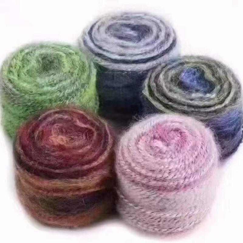 Hand Woven Gradient Color Segmented Dyeing Gradient Wool Hat Sweater Scarf Mohair Wool