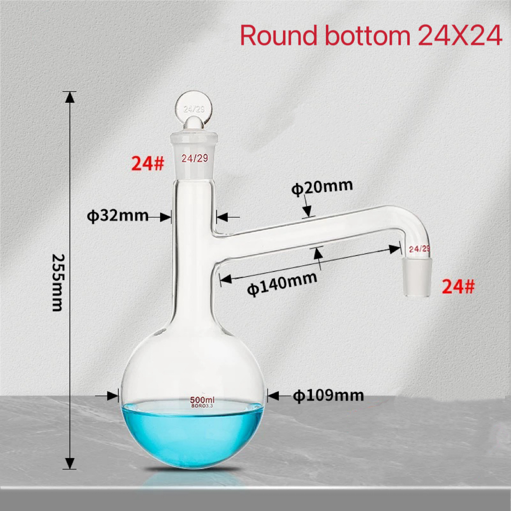 500 ml szklana kolba destylacyjna z płaskim/okrągłym dnem robić wykonywania destylowanej wody robić ekstrakcji olejków eterycznych szkło laboratoryjne