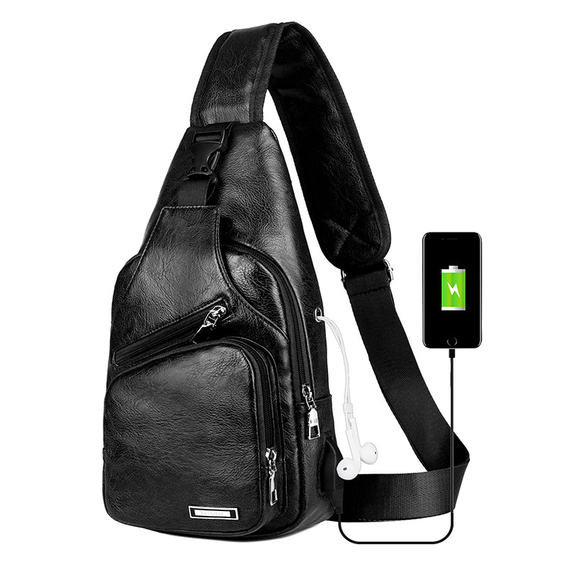 Sacs à bandoulière pour hommes sac de poitrine USB pour hommes sac de messager charge hommes sac de poitrine en cuir sac de messagers de voyage court scolaire