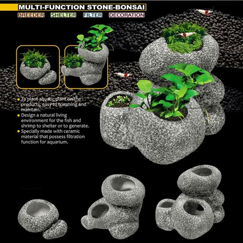 Keramisk akvarium stein pryd vannplante bonsai potte akvarium stein dekorasjon ly fiskeoppdretter dekorative klinkekuler
