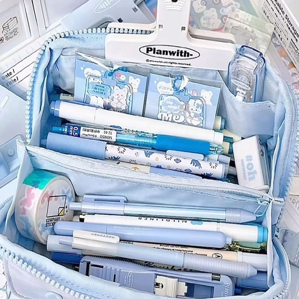 Canvas Prism Pencil Case Large Capacity Sweet Color Stationery Organizer Multi-layer Stationery Storage Pouch Student Supplies