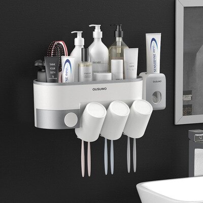 Bathroom Accessories Sets Magnetic Toothbrush Holder With Cup Toothpaste Dispenser Toiletries Storage Rack Toothpaste Squeezer: CF053-3