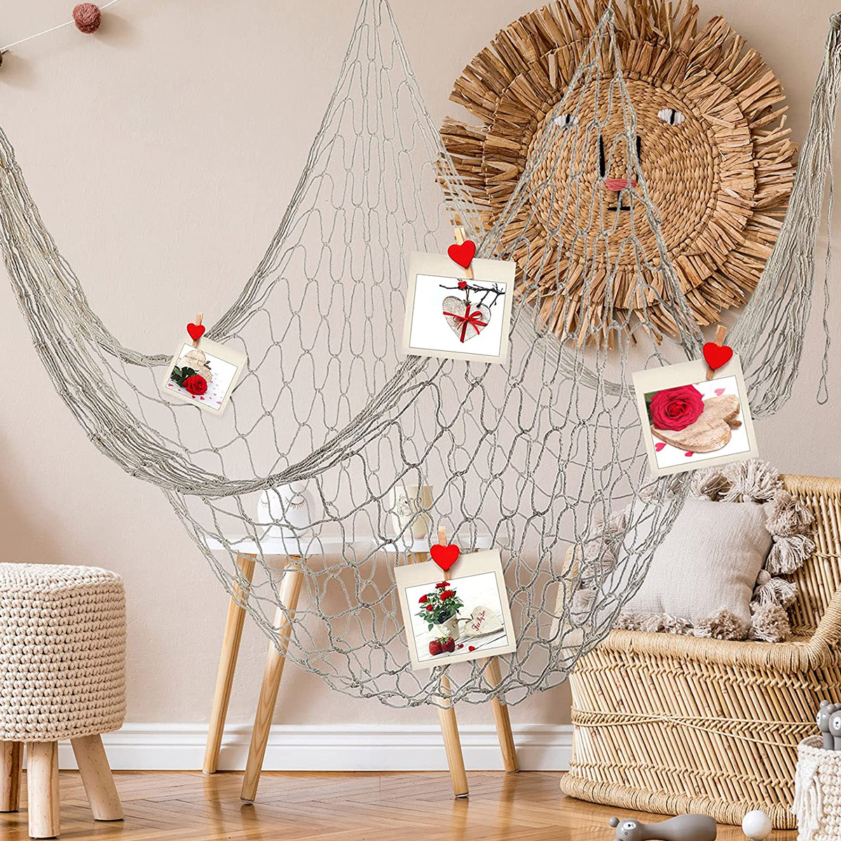 Visnet Katoen Decoratief Visnet 2-delig Visnet Decoratie Beige Nautische Zee Thema Wandkleden Visnet Vis
