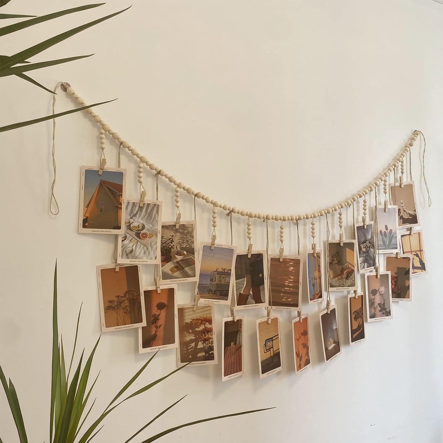 22 Clips para colgar fotos, guirnalda de cuentas de madera bohemia, colgante de pared para dormitorio, sala de estar, dormitorio, decoración de , para adolescentes y niñas