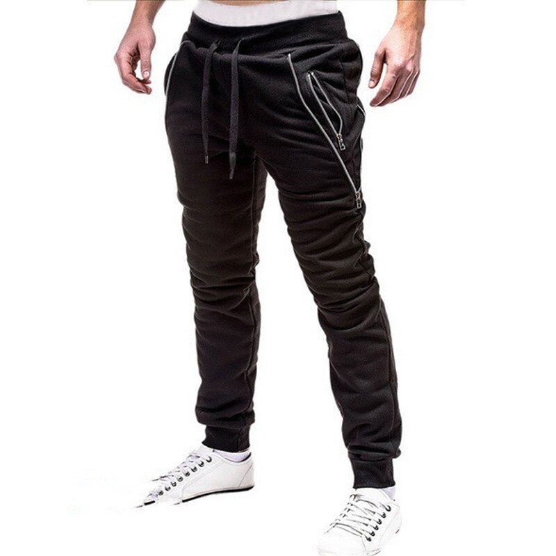 Joggingbukser mænd lynlåslommer solide casual midwaist bukser mænd fuld længde joggerbukser mænd streetwear pantalon homme