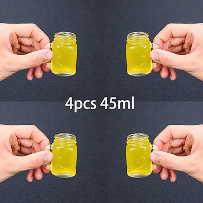 Mini mason jar snapsglas med handtag, en rolig och konversationsbit på bbqs och fester: 45ml uppsättning  of 4
