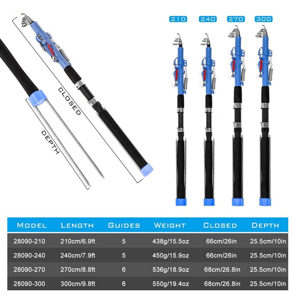 2.1m/2.4m/2.7m/3.0m Adjustable Automatic Fishing Rod Sea River Lake Pool Telescopic Rod Pole with Bank Stick