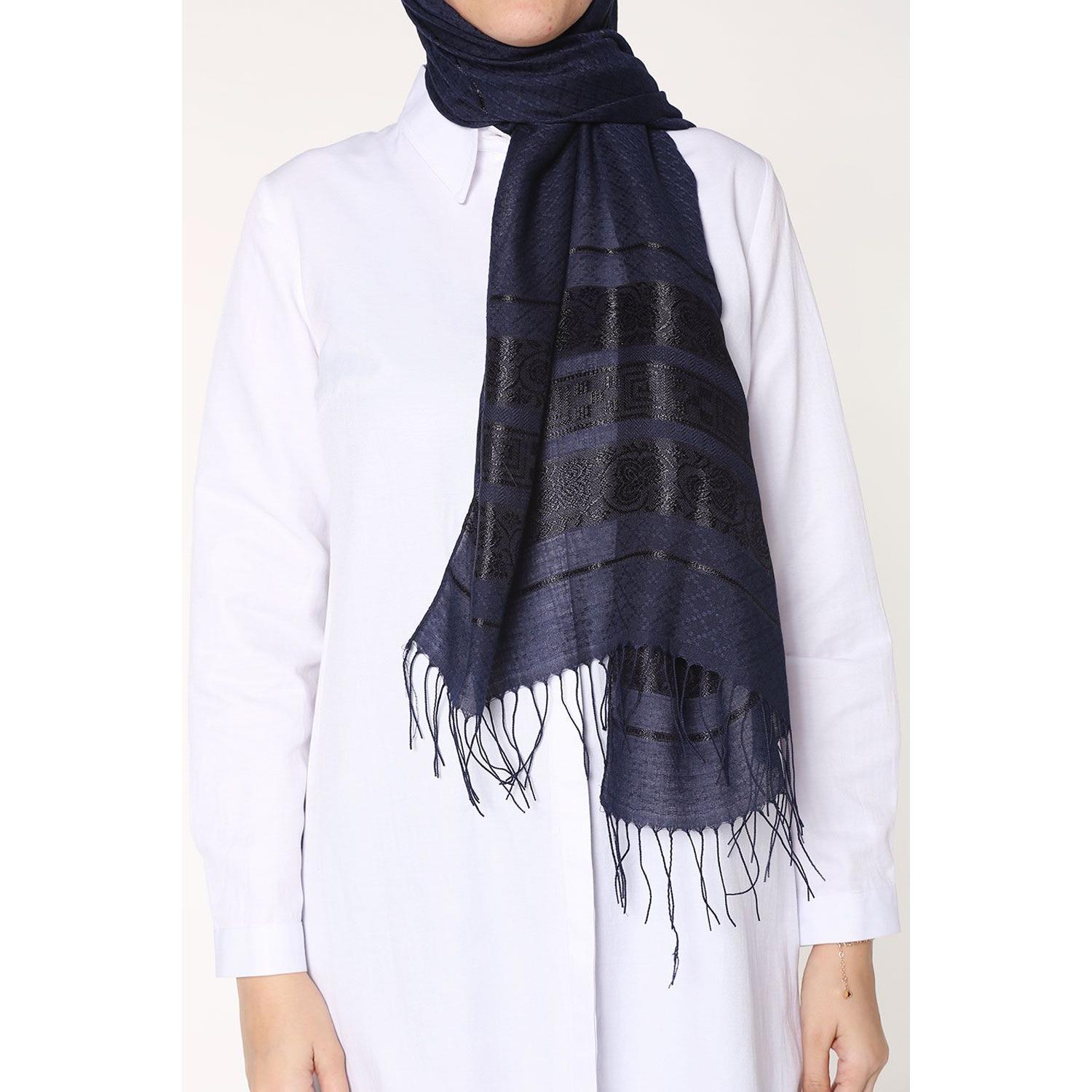 Sjaal met kwastjes: Marineblauw