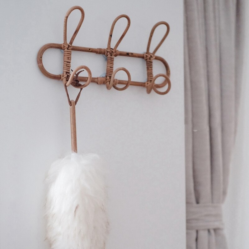 Vintage Rotan Kleerhanger Kids Kleding Organizer Rack Kinderen Hanger Kinderkamer Decoratie Rotan Muur Hanger: Default Title