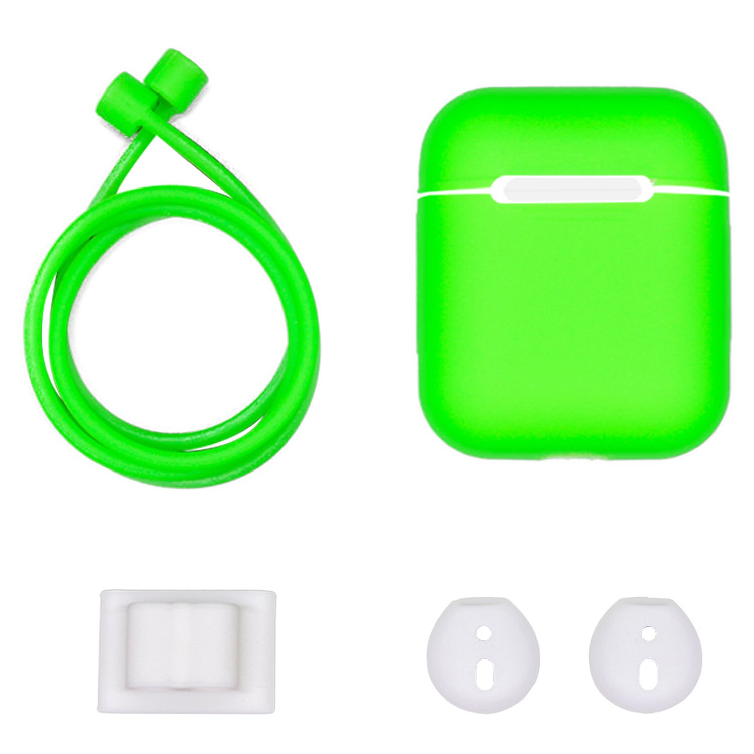 Besegad 4 in 1 Draadloze Oortelefoon Case Cover Pouch Horlogeband Houder anti-verloren Band Oordopje voor Apple AirPods Air pods Accessoires: Green