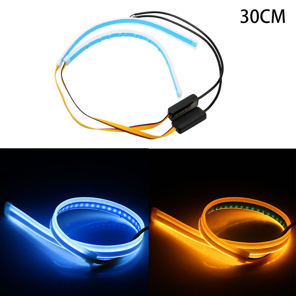 1 stücke Weiß Gelb flexibel Weichen Schlauch führen Ultrafeinen DRL 45 60cm Tagfahrlicht Blinker Lampen Auto LED Streifen 12V: 30 Blau  Bernstein