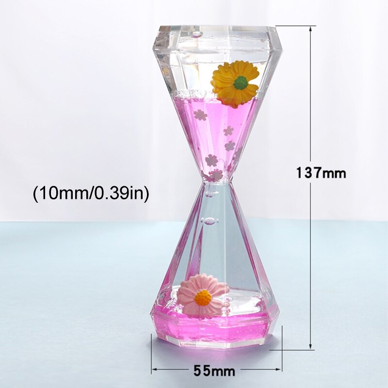 Diamond Shaped Liquid Motion Bubbler Timer Daisy Floating Oil Hourglass Desk Toy B36E