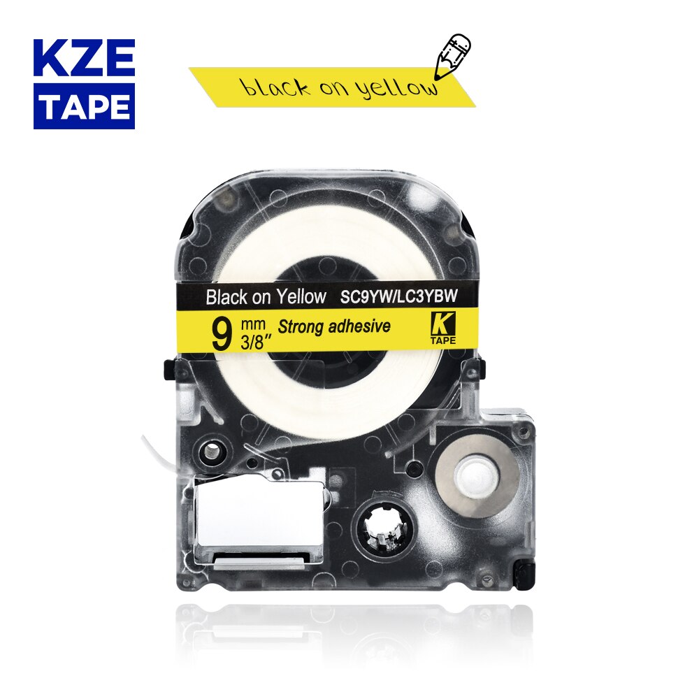 9mm 1pcs Multicolor SS9KW SC9YW SC9RW SD9K ST9KW Label Tapes for Epson Label Printer for KingJim label maker LW-300 LW400: black on yellow