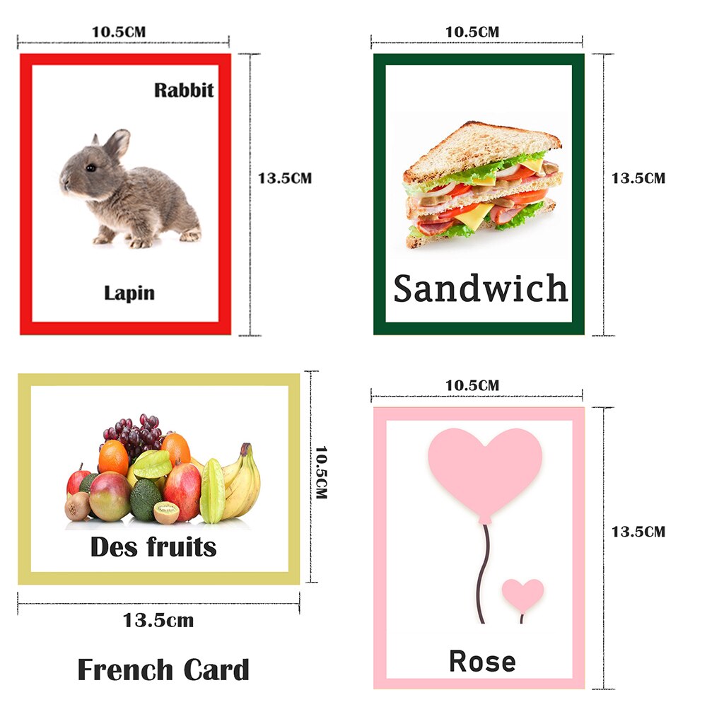 85 stk / sæt kid flashcards dyr / frugt / farve / mad førskoleuddannelse lære fransk ordkort til børn at lære engelsk legetøj