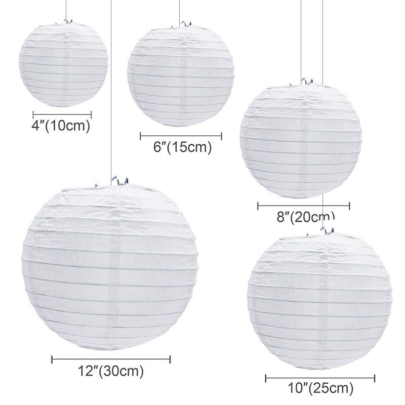 30 unids/lote 4 ''-12'' linternas de papel chinas blancas bola colgante linterna redonda para boda de cumpleaños evento decoración navideña