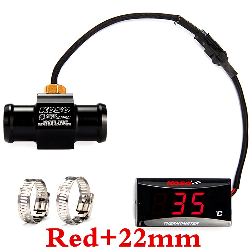 Motorfiets Koso Water Temperatuur Mini Meter Voor XMAX250 300 Nmax Cb 400 CB500X Sensor Water Temp Adapter Scooter En Racing: Red-22mm