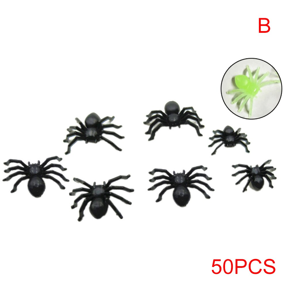 20/50pz di Halloween Decorativo Ragni incandescenza in buio Nero di Plastica ragno Giocattoli Halloween scherzo Realistico Puntelli NSV775: B  50pezzi