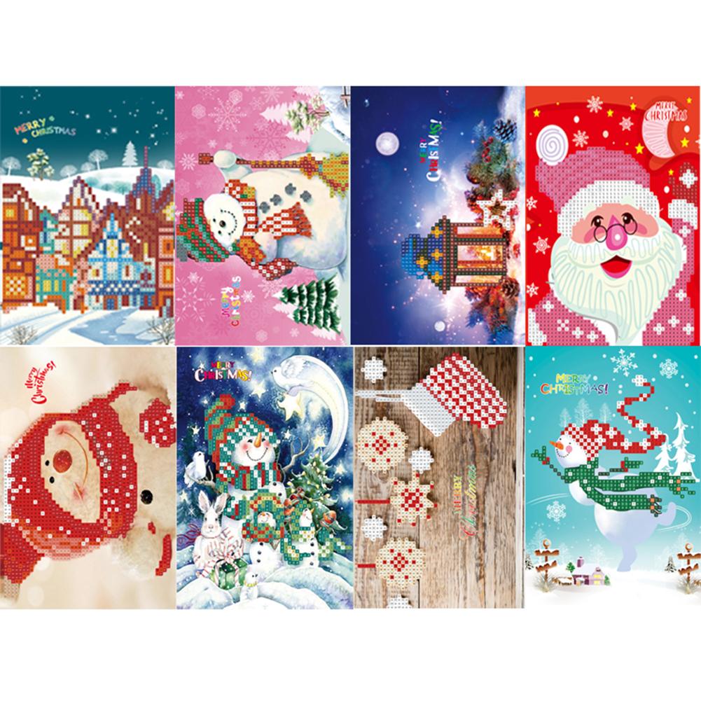 5D Diy Speciale Vormige Diamant Schilderen Kaart Kerst Xmas Verjaardag Festival Card Kerstman Ansichtkaarten 4/8 /12 Pcs: 8pcs Xmas 06