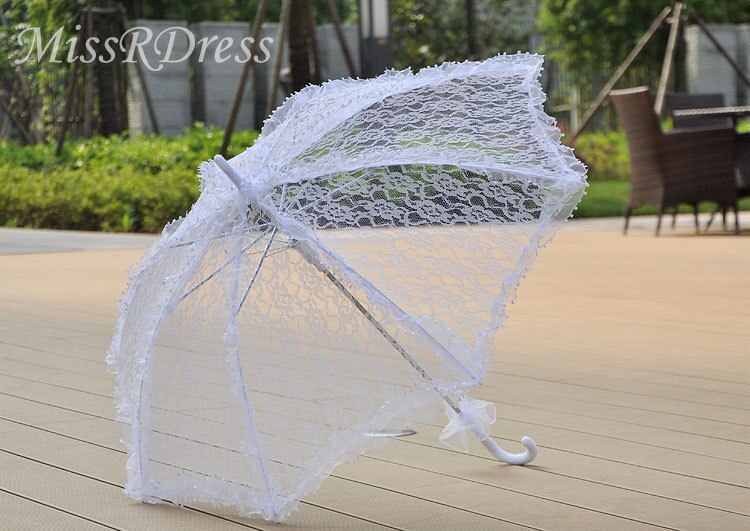 Missressress romantisk blonder bryllup paraply parasol håndlavet brude paraply hvid battenburg til bryllup brudedekoration jks 6