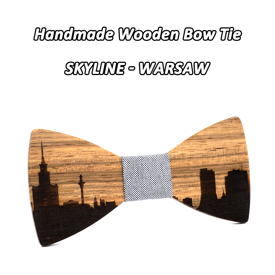Mahoosive-pajaritas de madera hechas a mano para hombre, conjunto de corbatas de madera, corbata de mariposa, corbatas Skyline para hombre, gemelos, pañuelo, novedad: WARSAW