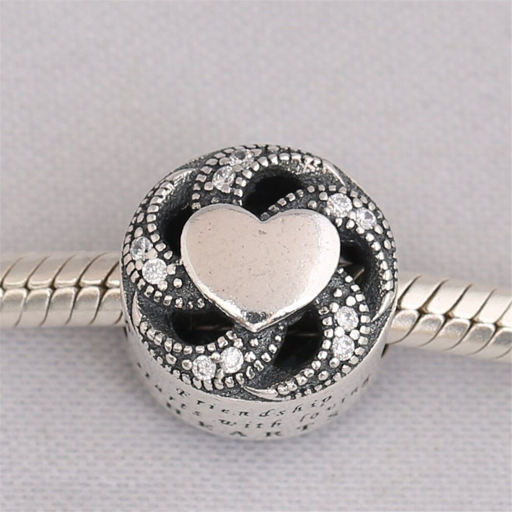 Echt 925 Sterling Zilveren Kralen Lint Hart Charme Fit Originele Mode Charms Armband Diy Vrouwen Sieraden