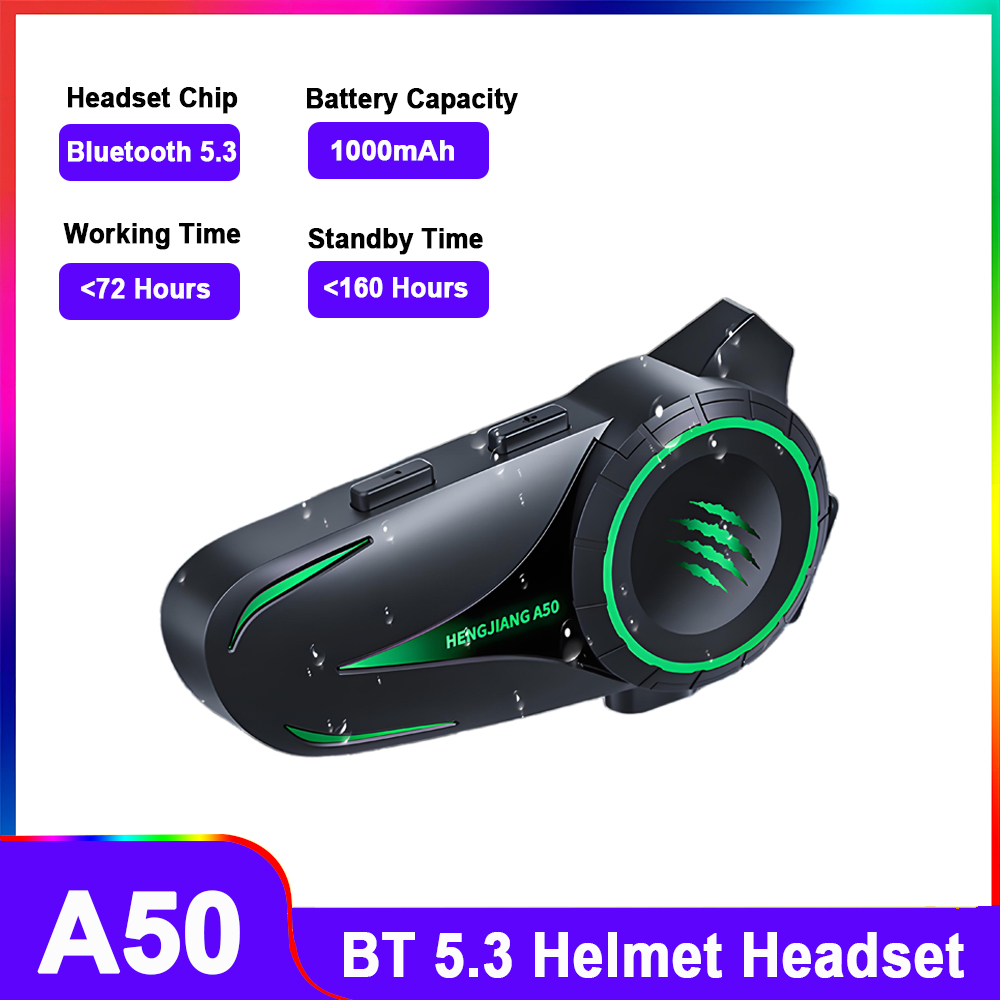 A50 Bluetooth 5.3 Motorhelm Headset Hoofdtelefoon Draadloos Motor Handsfree Stereo Oortelefoon Luidspreker Ruisonderdrukking