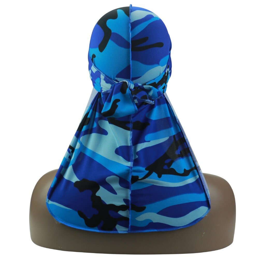 Silky Camo Durag 360, 540,720 Waves Extra Long Tail and Wide Straps for Men Stitching Outside Camouflage Print Durag
