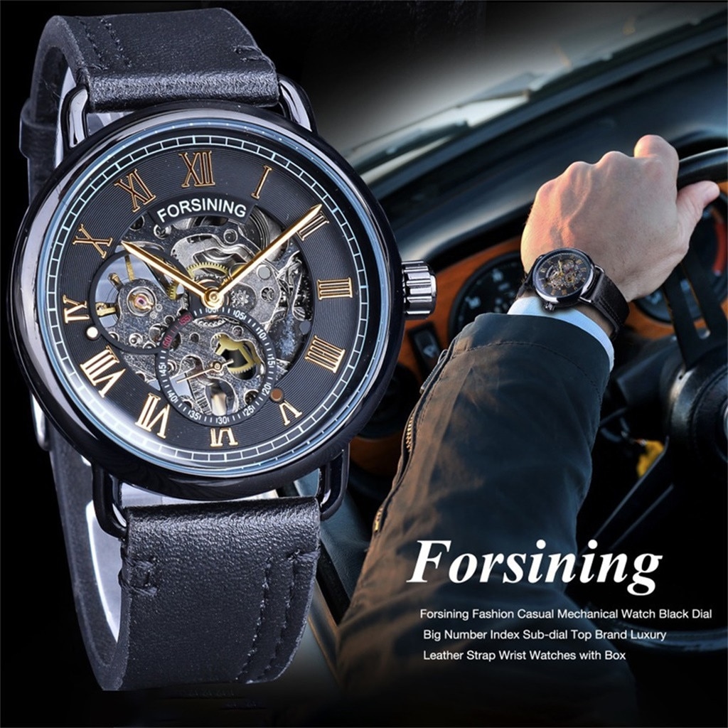 Brand Forsining Classic Heren Mechanische Horloge Hollow Dial Luxe Zakelijke Mode Lederen Waterdicht Bedrijvengids Horloge