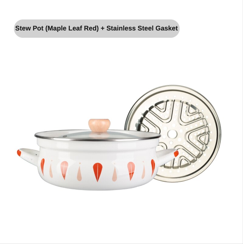 Household Four Seasons Large Capacity Enamel Stew Pot Pot Gas Induction Cooker Special Use Simple Thickened Soup Stew Cooker: Maple red-gasket