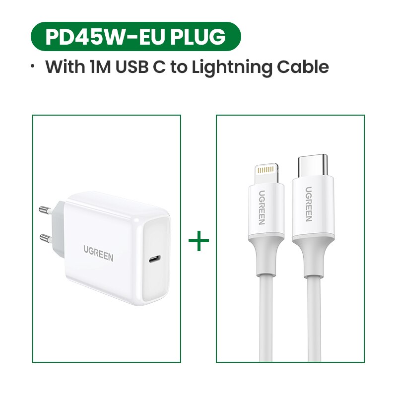 UGREEN USB PD Ladegerät 45W Quick Charge 4,0 3,0 Schnelle Ladegerät für iPhone 11 8 Xs iPad USB C ladegerät für Notebook Redmi Hinweis 7: Add 1M C to L Cable