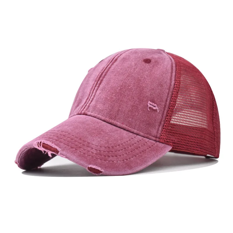 Gorra de béisbol lavada de malla de algodón transpirable para hombre y mujer, gorra de tabla ligera rasgada antigua, sombrero Vintage de primavera y verano: Negro