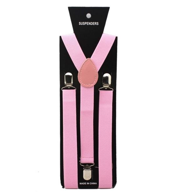 Färg elastiska läder hängslen män 3 klämmor hängslen vintage herr kvinnor hängslen för byxor bröllop suspensorio för kjol: Rosa