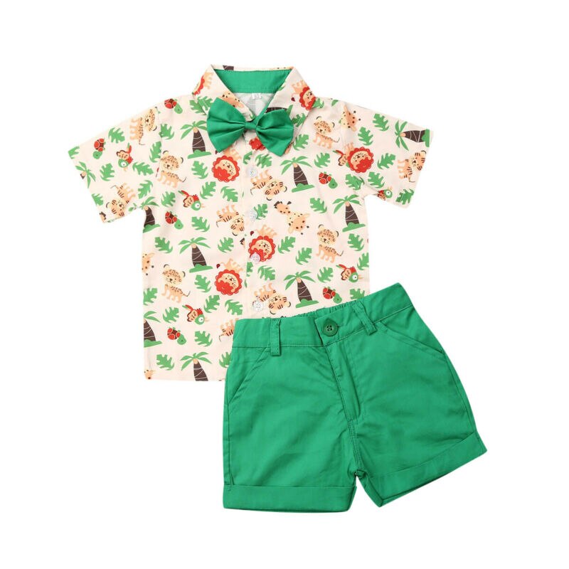 Baby Jongen Jongens Kleding Gentleman Formele Pak Set Peuter Kids Lions Tijger Korte Mouw Shorts Zomer Outfits 2 stuks