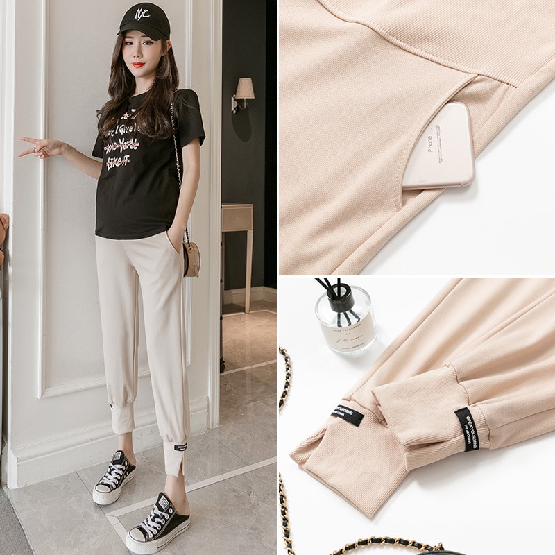 Pantalones de maternidad informales para embarazadas, ropa de primavera y verano, para levantar el vientre, prendas de chándal para mamá