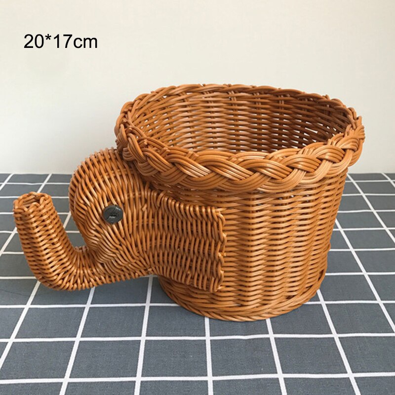 Cesta tejida de ratán para frutas, cuencos de forma bonita, bandeja para aperitivos de verduras, novedad, organizador de decoración del hogar con forma de Animal hecho a mano: Elephant